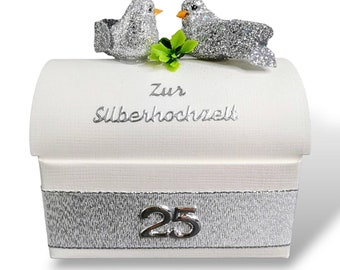 Geschenk zur silbernen Hochzeit - Geschenkbox mit Tauben zur Silberhochzeit