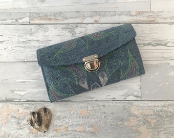 Geldbörse, Geldbeutel, Geldtasche, Grethe, Jeans, bestickt, Mandala, bestickt