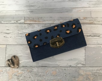 Geldbörse, Geldbeutel, Geldtasche, Canvas, beschichtetes Leinen, leoprint, blau, senf