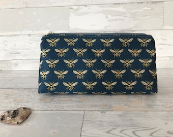 Cosmetic bag, pencil case, pen table, bees, decoration, blue, green