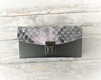 Purse, purse, purse, synthetic leather in brushed metal look, canvas, grey, pink