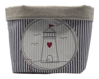 Utensilo, bread basket, fabric basket, lighthouse by the sea, maritime, stripes