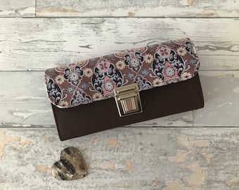 purse, purse, purse, imitation leather, cotton, brown, ornaments, flowers, autumn