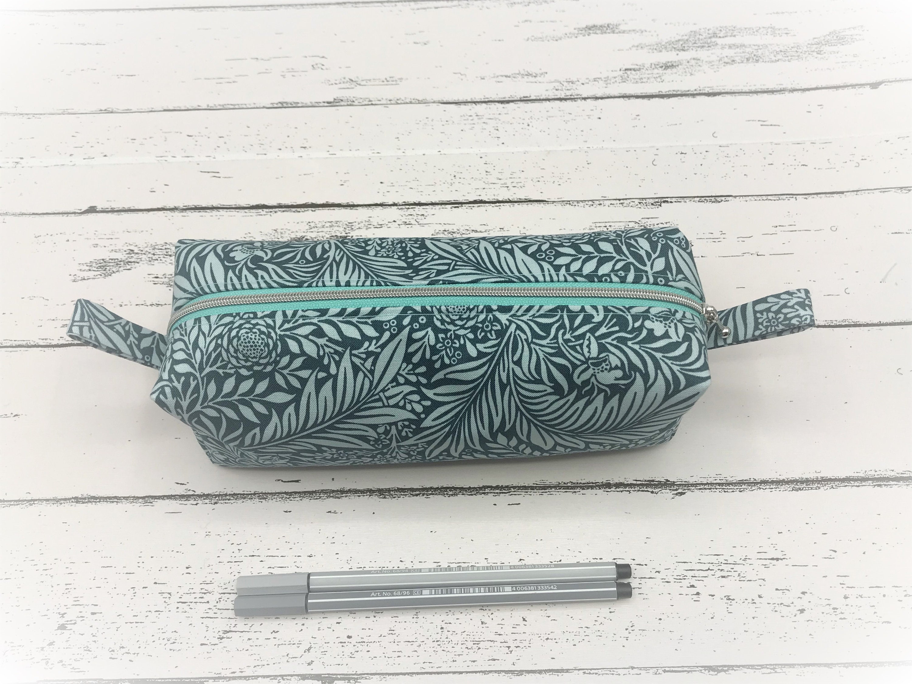 Pencil case pencil case leaves Floral petrol mint | Etsy