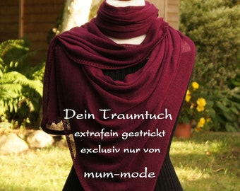 XXL lace Schal feinstes Merino, Tücher, Wollschal, Merinotuch, Stola, Schultertuch, Strickschal, hauchfein, gestrickt, mummode, weinrot