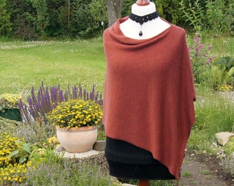 Shoulder warmer, rust, short poncho, noble wool poncho, fashion style, fashion, for women, throw, cape, scratch-free, merino, knitted
