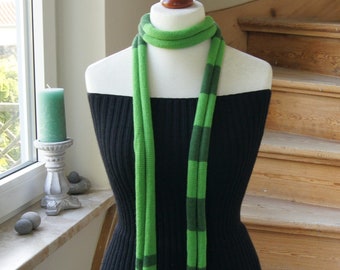 Skinny scarf soft merino *UNIKAT* very narrow knitted scarf block stripes light and dark green, casual, stylish long choker scarf