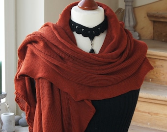 Large oversized merino wool scarf*as a counterpart to cashmere*lint-free, German manufacturer, light merino scarf, summer shawls scarf, rust brown