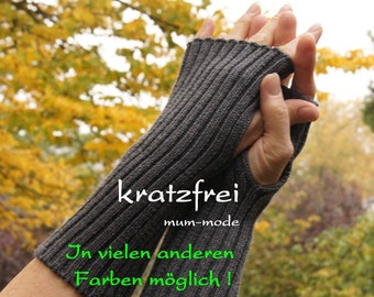 Stulpen weiches Merino *Pendant zu Kashmir* grau, Pulswärmer, Touchscreen Handschuh, Wolle, gerippt, gestrickt, kratzfrei