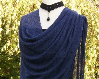 XXL merino scarf fine lace, summer towels, woolen cloth, knitted, scratch-free, merino cloth, bridal stole, filigree, lace marine blue