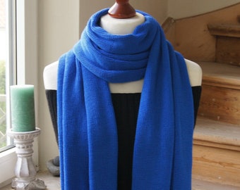 Fine 100% Merino scarf, cuddly soft wool scarf, winter scarf, ribbed, knitted, women's scarf, men's scarf, scratch-free, royal blue