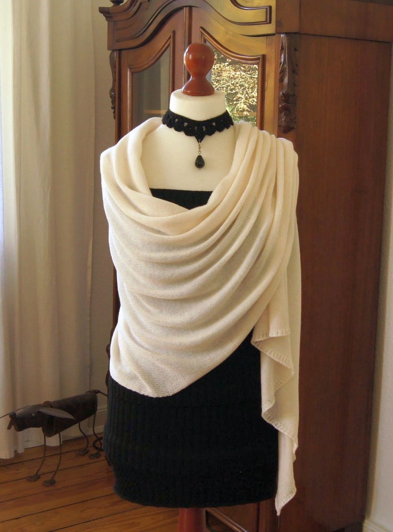 Oversize Schal feines Merino ivory, Hochzeitsstola, Tücher, Brautstola, gestrickt, Wolle, kratzfrei, mummode, XXL Merinotuch, Damen Mode Bild 2