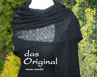 XXL lace Finest merino, merino cloth black, breathable, BlackWedding, Gothic, bridal stole, shawl, woolen scarf, knitted
