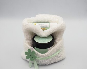 Wellness gift, hemp shea cream with lip balm in a soap towel