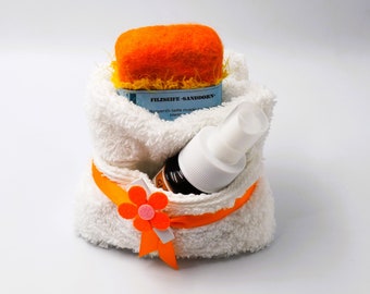 Wellness gift set - aroma spray "Happiness Mixture" + felt soap in a soap cloth, Mother's Day gift