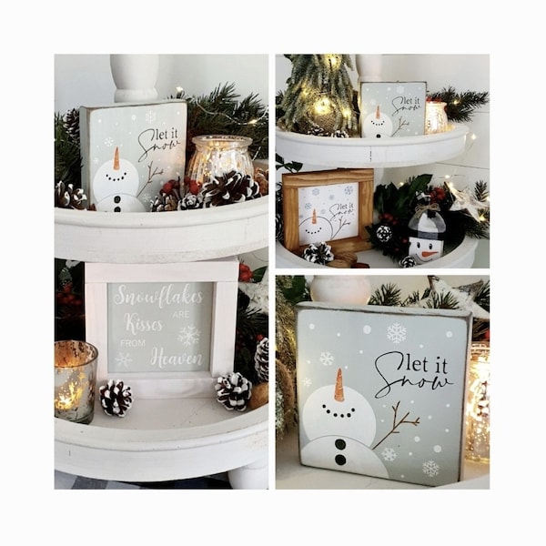 SNOW Farmhouse Christmas Deko aus Holz für Etagere