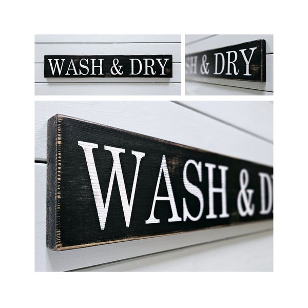 WASH & DRY Schild, Holzschild im amerikanischen Farmhouse-Style für Waschküche, Bauernhaus, Cottage Stil