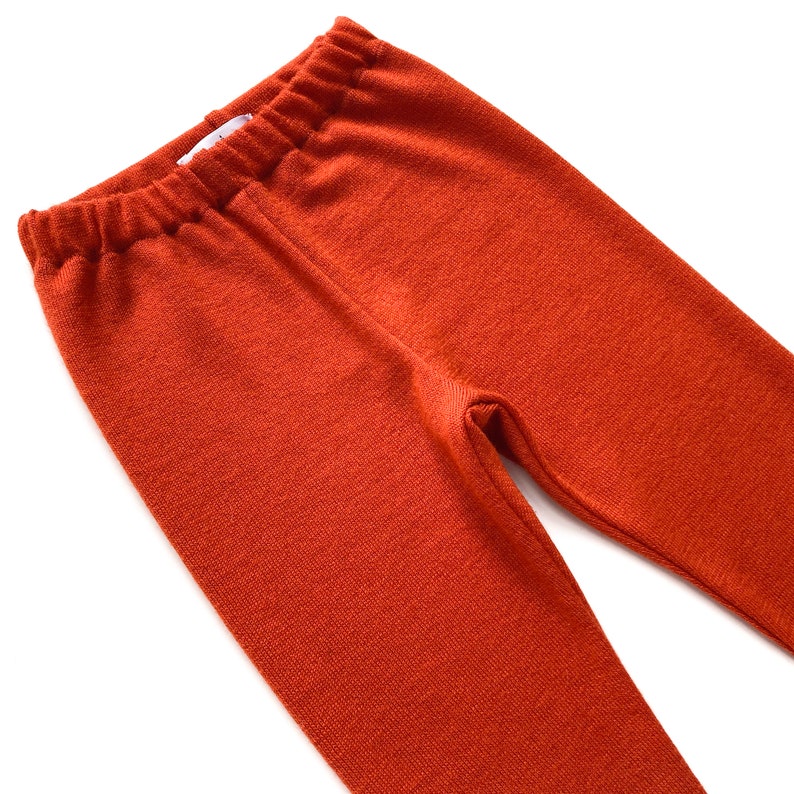 Leggings 100% Merino wool 98/104 rust orange upcycling wool pants for children Longie slim jogging pants image 4