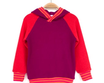 Children's sweater with hood size 104 cashmere wool red tones upcycling hoodie for children