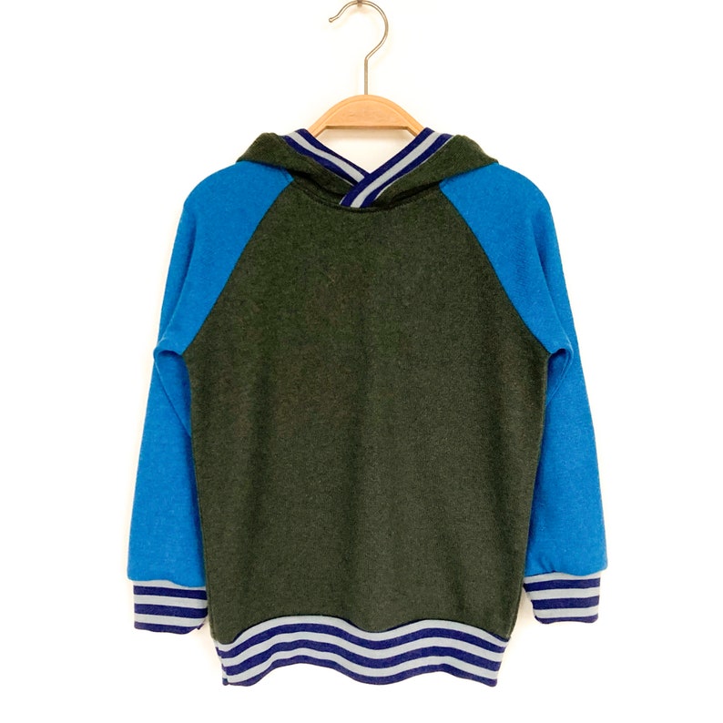 Children's sweater size 110 cashmere silk merino wool blue green upcycling hoodie image 1