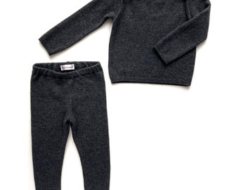 Kaschmiranzug 80/86 dunkelgrau Pullover & Hose Upcycling Zweiteiler Wollanzug für Babys