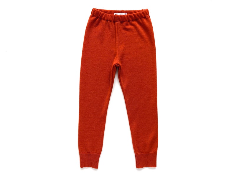 Leggings 100% Merino wool 98/104 rust orange upcycling wool pants for children Longie slim jogging pants image 1