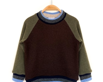 Wool sweater size 104 brown green blue upcycling children's sweater made of 100% wool