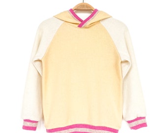 Hoodie 122/128 made from 100% recycled cashmere light yellow off-white pink upcycled cashmere sweater for children