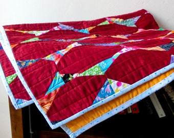 Baby blanket, dark red colorful, upcycling quilt, patchwork blanket, crawling blanket