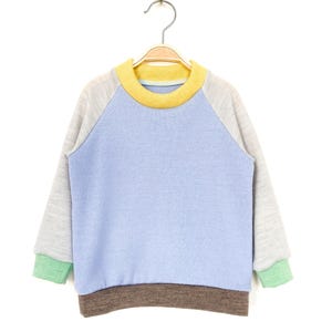 Children&#39;s sweater size 92 light blue light grey 100% merino wool / upcycled color block sweater / colorful wool sweater for toddlers / unique