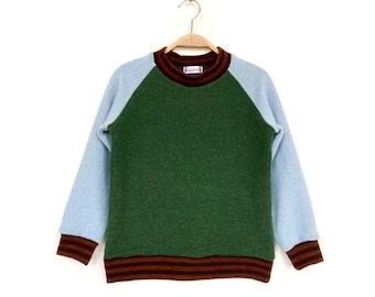 Thick wool sweater 122/128 green light blue brown upcycling children's sweater chunky knit