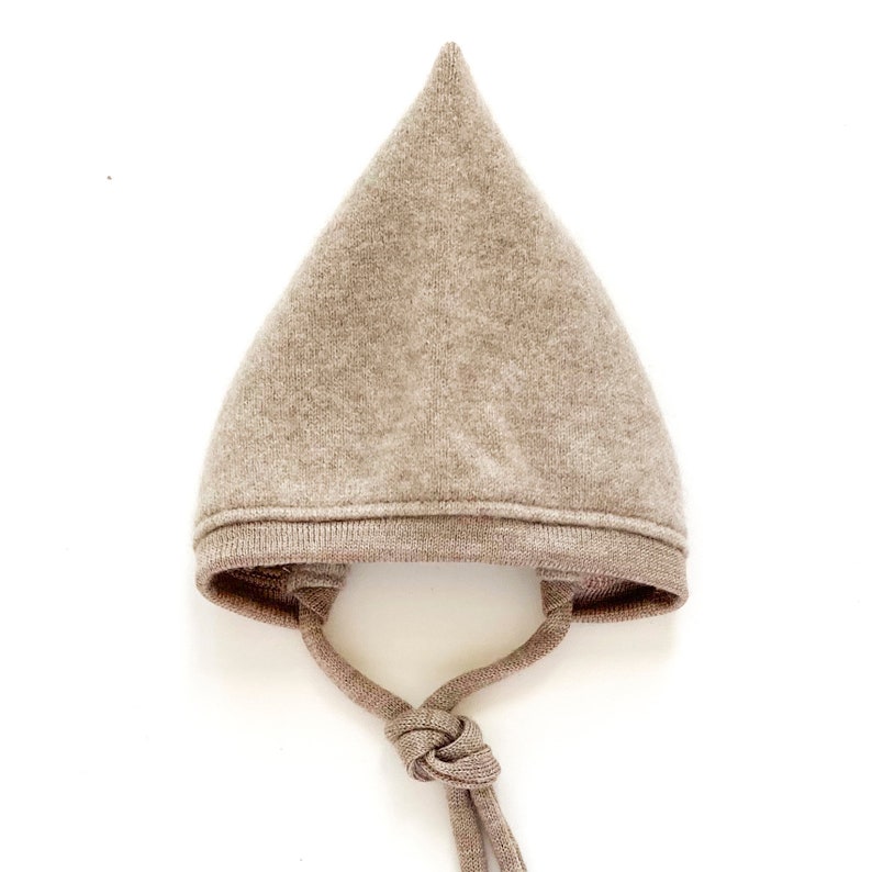 Baby hat cashmere 0-2 months beige upcycling tie hat dwarf hat image 2