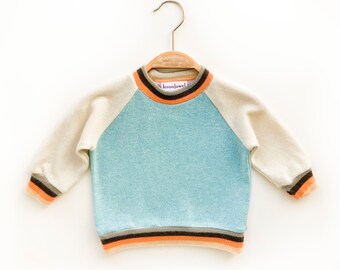 Baby sweater, cashmere silk, 68/74, turquoise white, upcycling, cashmere sweater