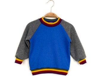 Kaschmirpullover Größe 80 blau grau bunt Upcycling Kinderpullover