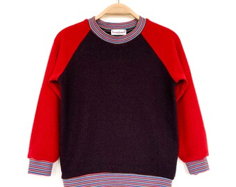 Maglia per bambini realizzata in cashmere e lana 116/122 melanzana/rosso Maglia in lana Upcycled