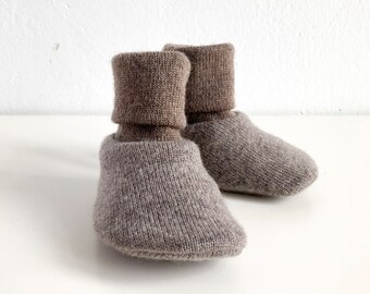 Baby shoes 1-6 months cashmere merino wool beige/light brown upcycling