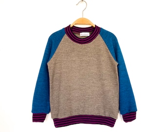 Children's sweater 100% merino wool 110/116 petrol brown upcycled wool sweater for children