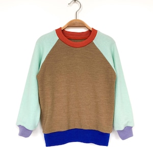 Children&#39;s sweater 104/110 beige mint colorful 100% Merino wool / Upcycled wool sweater for children / Color block sweater / colorful raglan sweater