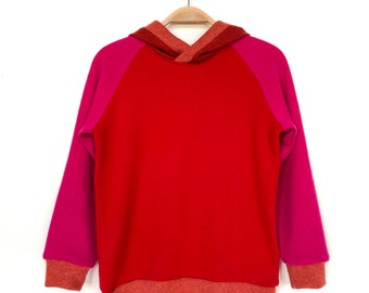 Hoodie made from 100% recycled cashmere 128/134 red pink orange upcycled cashmere sweater for children