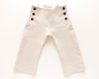 Linen trousers in sailor style ecru 80/86 Upcycling sailor trousers for toddlers festive summer trousers