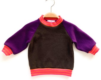 Baby sweater size 68/74 dark brown purple orange upcycled cashmere sweater for babies