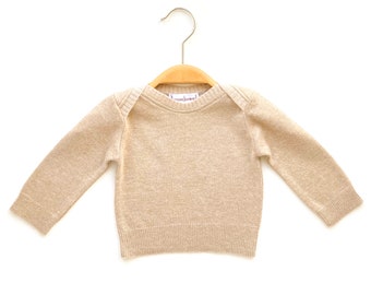 Baby top 62/68 silk cashmere beige upcycling slip-on sweater long-sleeved shirt