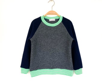 Cashmere trui 110/116 grijs blauw groen upcycled kindertrui gemaakt van 100% kasjmier