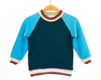 Baby sweater, 80/86, 100% cashmere, dark green turquoise, upcycling