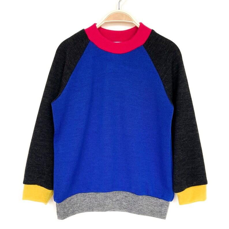 Color block sweater size 110 royal blue/anthracite upcycling children's sweater made of merino wool image 6