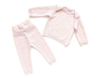 Cashmere suit 56/62 pink top + pants / upcycling baby set 2-piece / pull-on sweater leggings