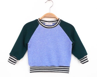 Maglione per bambini taglia 80 maglione in lana riciclata in lana cashmere verde scuro azzurro cielo maglione a blocchi di colore