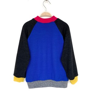 Color block sweater size 110 royal blue/anthracite upcycling children's sweater made of merino wool image 2