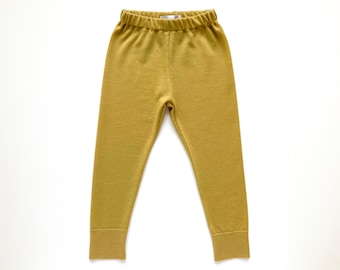 Pantaloni slim taglia 98 Leggings riciclati 100% lana merino giallo senape per bambini