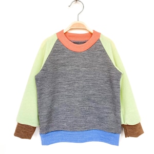 Children&#39;s sweater size 92 grey light green 100% merino wool / Upcycled wool sweater for toddlers / colorful sweater by kronjuwel / unique